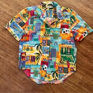 VINTAGE Snazzie Abstract Tropical Market Button Down Shirt - Medium